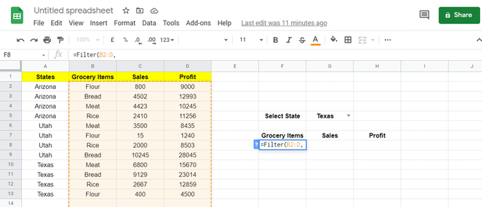 Lọc dữ liệu trên Google Sheets