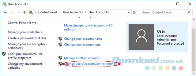 Thay đổi cài đặt Kiểm soát Tài khoản Người dùng