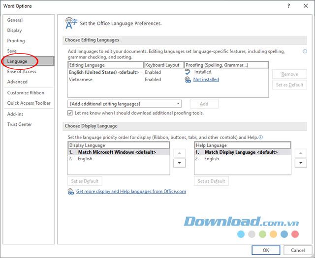 Thiết lập ngôn ngữ trên Microsoft Word