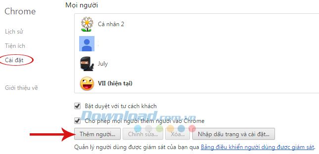 Thêm người dùng vào Chrome