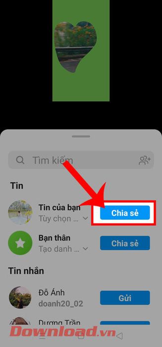 Bấm vào nút Chia sẻ