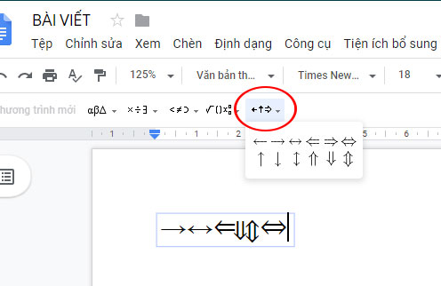 Danh sách các ký hiệu toán học trên Google Docs