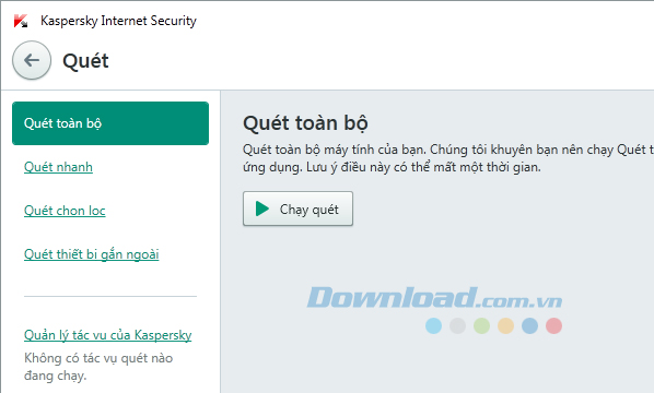 Sử dụng Kaspersky Internet Security quét máy tính