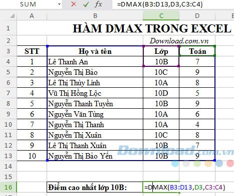 Hướng dẫn sử dụng hàm Dmax