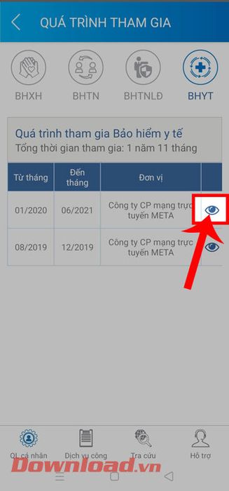 Chọn biểu tượng con mắt