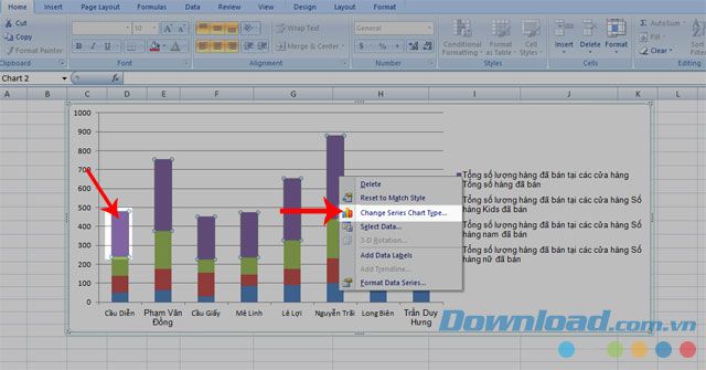 Nhấp vào Thay đổi Loại Biểu Đồ Dòng