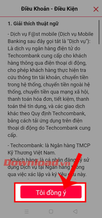 Chạm vào nút Tôi đồng ý