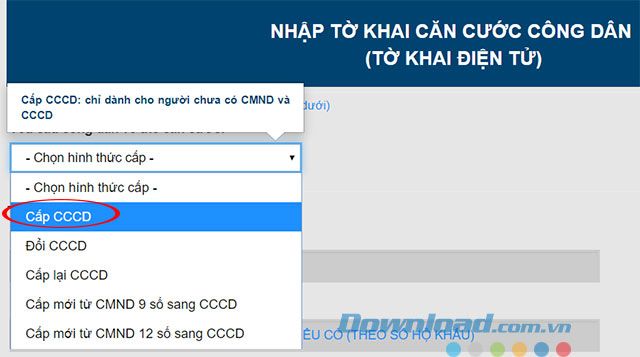 Lựa chọn phương thức cấp thẻ căn cước công dân