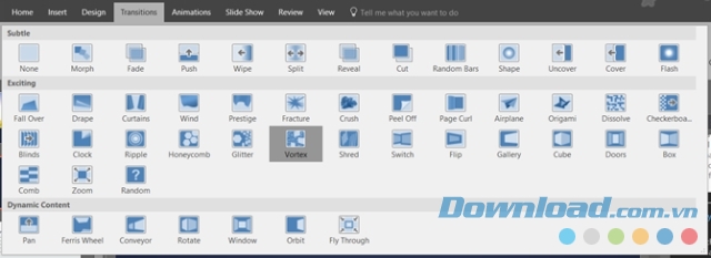 Hiệu ứng chuyển đổi trên PowerPoint 2016