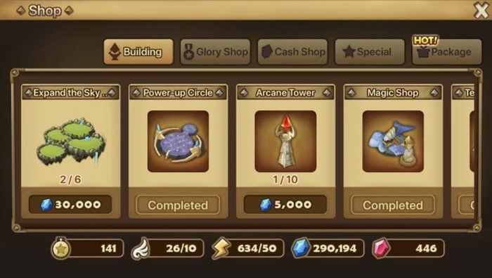 Xây dựng các tòa nhà mới trong Summoners War