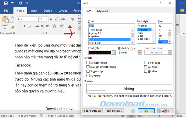 Đặt font mặc định