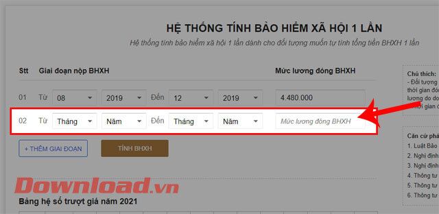 Tiếp tục điền thông tin cho giai đoạn đóng BHXH khác