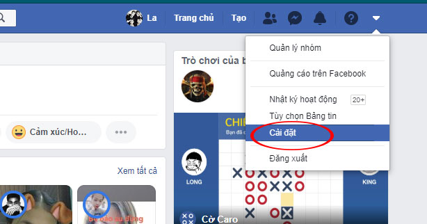 Vào Thiết lập trên Facebook