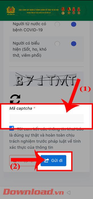 Nhập mã Captcha và nhấn nút Gửi