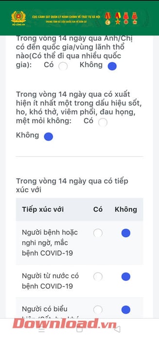 Khai báo tình hình y tế trong 14 ngày gần đây