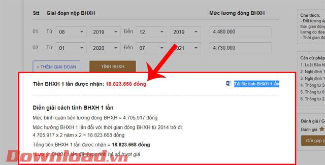 Đã tính toán mức hưởng BHXH 1 lần