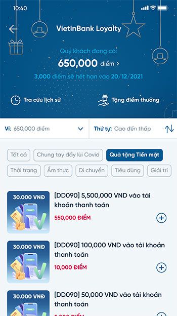 Hướng dẫn đổi điểm tích lũy Vietinbank 10*412829