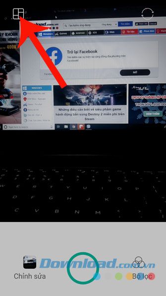 Bấm vào biểu tượng ghép ảnh