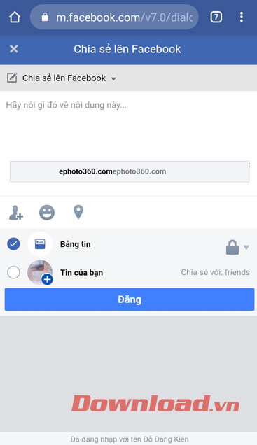 Chia sẻ hình ảnh lên Facebook.