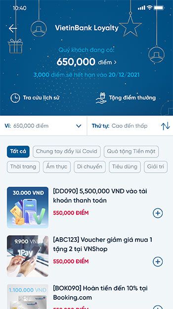 Hướng dẫn đổi điểm tích lũy Vietinbank 9*412831