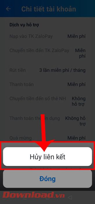 Chạm vào nút Hủy liên kết