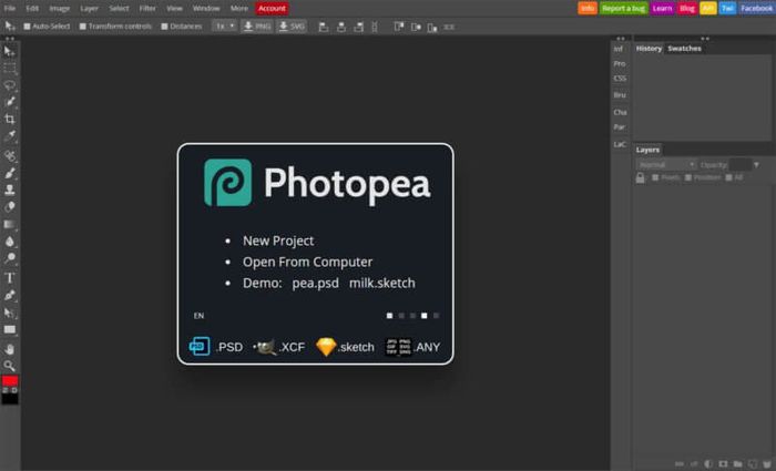 Giao diện của Photopea