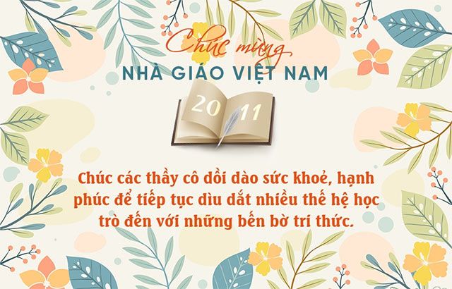 Thiệp chúc mừng ngày 20/11 - Ngày nhà giáo Việt Nam với họa tiết hoa đẹp