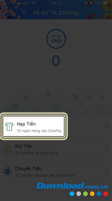 Nạp tiền vào ví ZaloPay