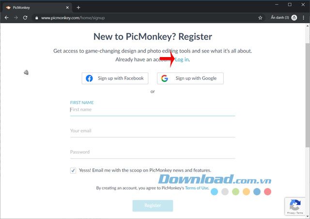 Tạo tài khoản PicMonkey