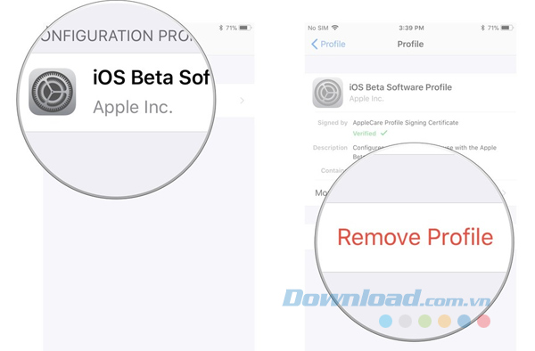 Chọn iOS Beta Software Profile > Remove Profile.