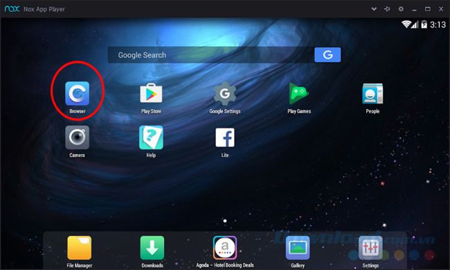 Trong danh sách ứng dụng mặc định của Nox, chọn Browser