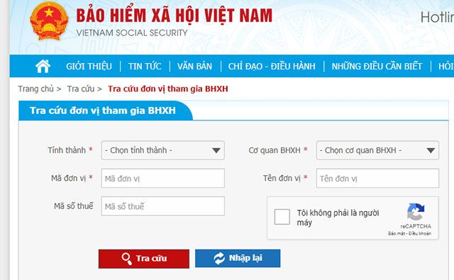 Tra cứu đơn vị tham gia BHXH