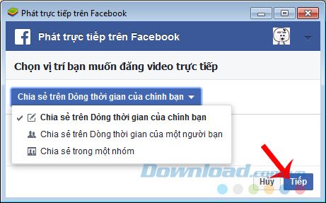 Chọn địa điểm để phát video stream