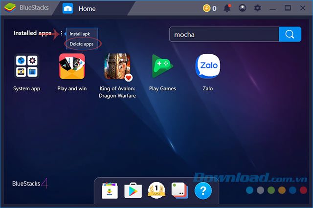 Xóa ứng dụng trong BlueStacks