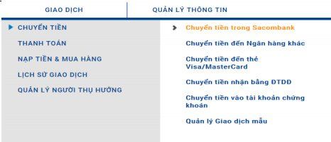 Thực hiện chuyển khoản trực tuyến