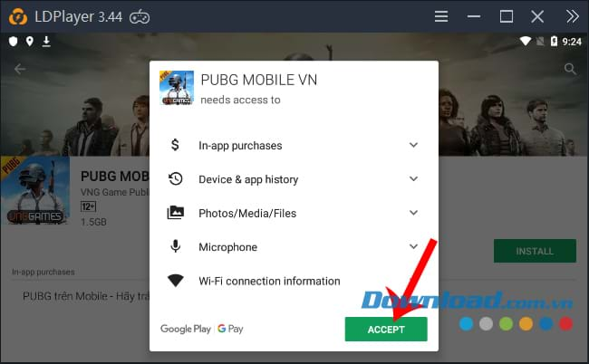 Đồng ý cài đặt PUBG Mobile trên LDPlayer
