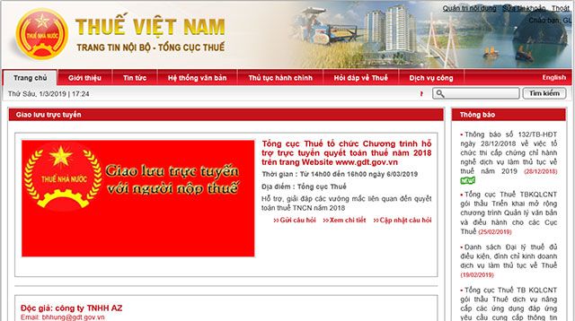 Trang web của Tổng Cục Thuế