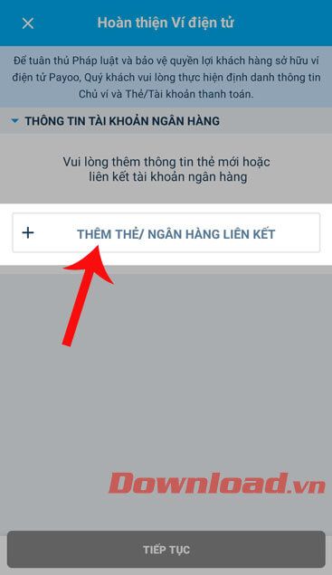 Chạm vào mục Thêm thẻ/ngân hàng liên kết