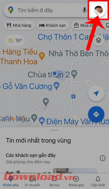 Chạm vào biểu tượng tài khoản