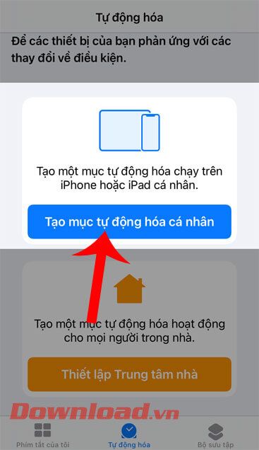 Bấm vào mục Tạo mục tự động hóa cá nhân