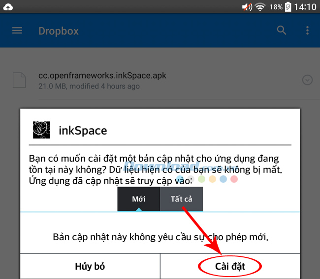 Cài đặt tệp APK thông qua Dropbox