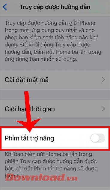 Bật công tắc tại mục Phím tắt trợ năng
