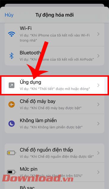 Chạm vào phần Ứng dụng