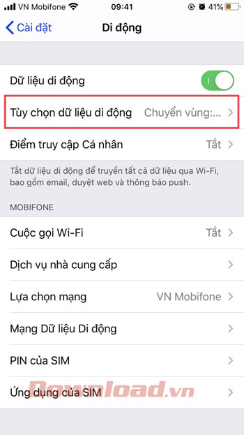 Tùy chọn dữ liệu di động