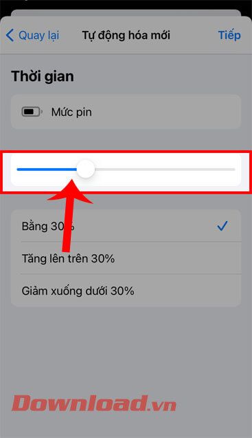 Điều chỉnh mức pin nhận thông báo