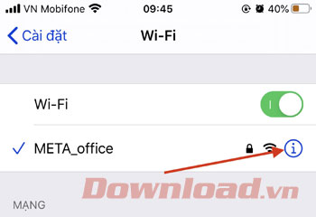 Chạm vào biểu tượng chữ i bên cạnh mạng Wifi