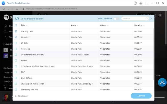 Chọn nhạc trong danh sách để TunePat Spotify Converter thực hiện chuyển đổi