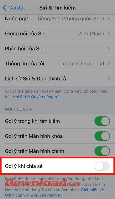 Đã vô hiệu hóa tính năng Gợi ý khi chia sẻ