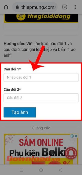 Nhập câu đối và nhấn nút Tạo ảnh 