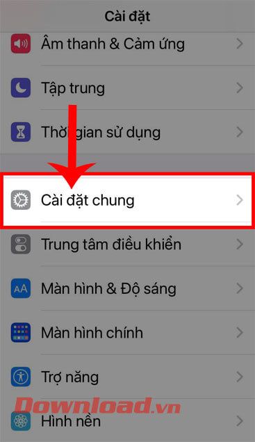 Chọn Cài đặt chung